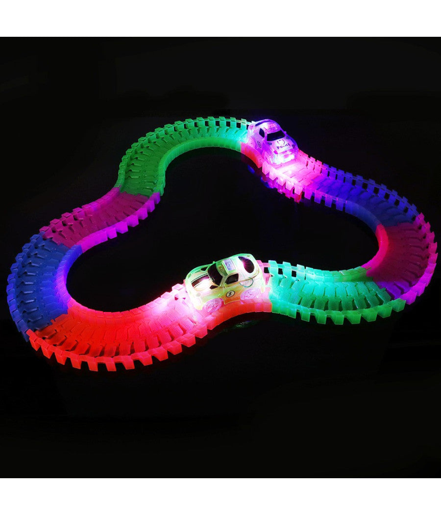 Pista Magic Macchinine Flessibile Costruzioni Fluorescente Auto Con Luci Bambini         