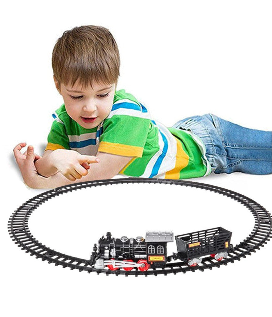 Pista Treno Trenino Per Bambini 204cm Con Binari Locomotiva Vagone Luci E Suoni         