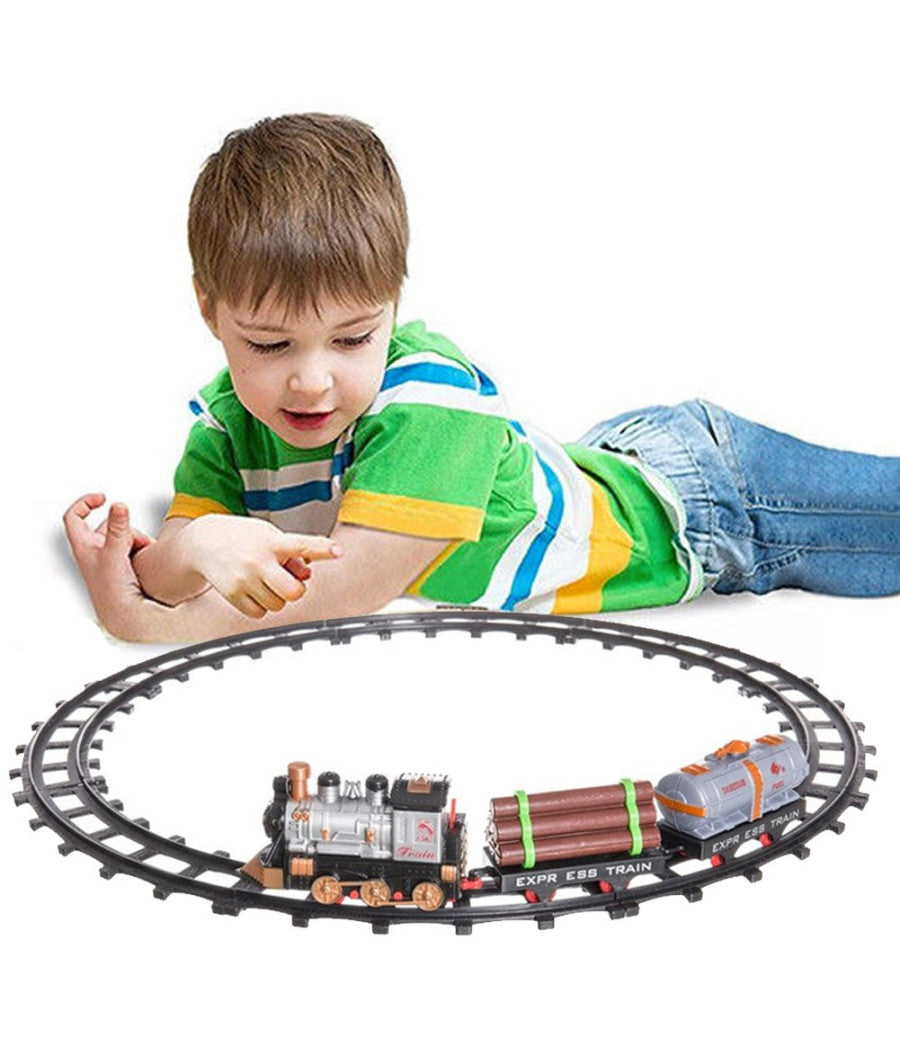 Pista Treno Trenino Per Bambini Lunghezza 144cm Con Binari Locomotiva E 2 Vagoni         