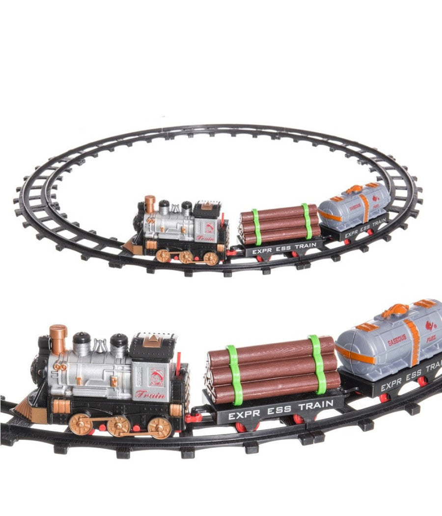 Pista Treno Trenino Per Bambini Lunghezza 144cm Con Binari Locomotiva E 2 Vagoni         