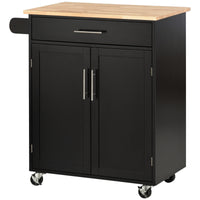 Carrello da Cucina 83x45x91,5 cm con Cassetto e Armadietto 2 Ante Ruote e Barra Laterale Nero