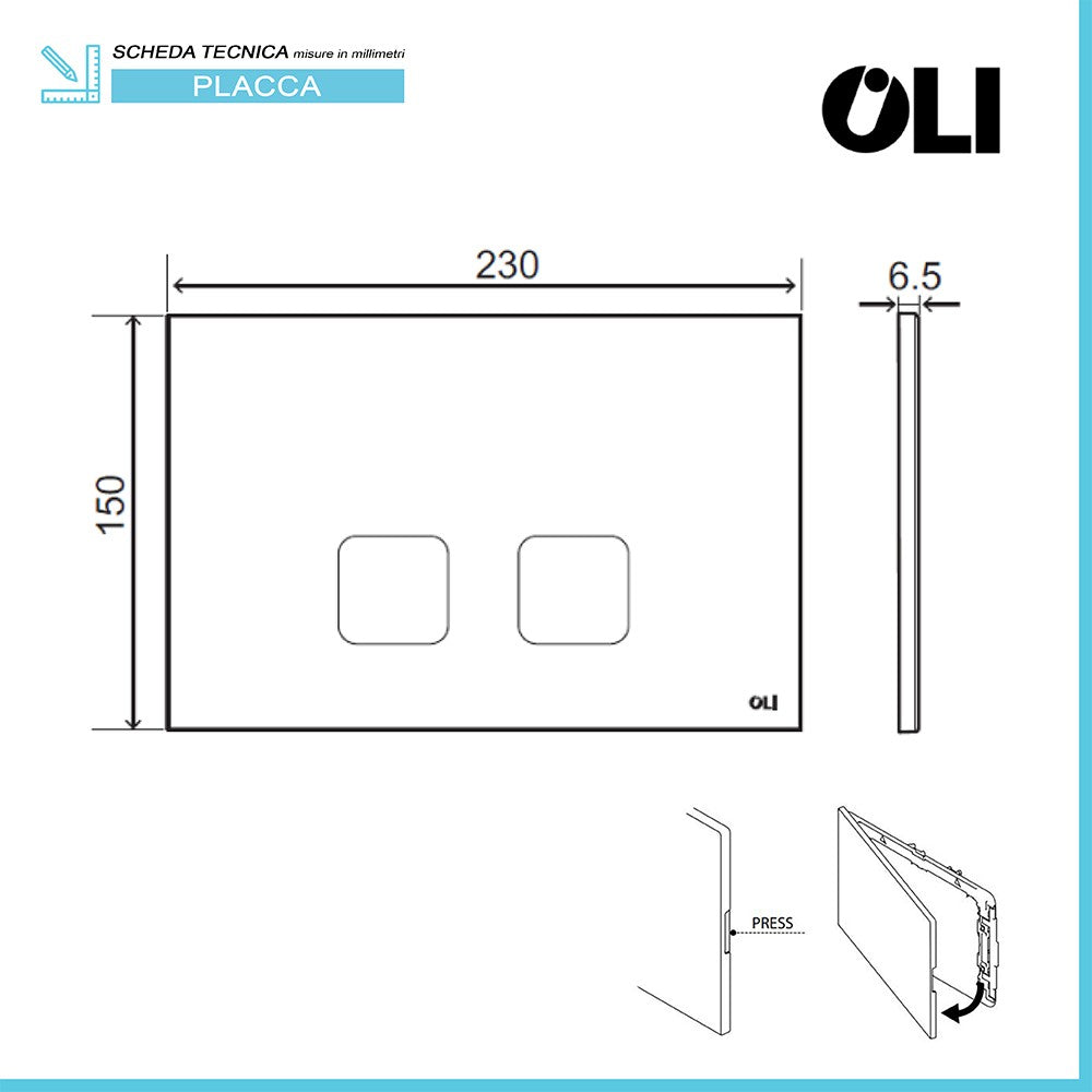 Placca cassetta wc Oli serie Plain in abs bianco con doppio scarico