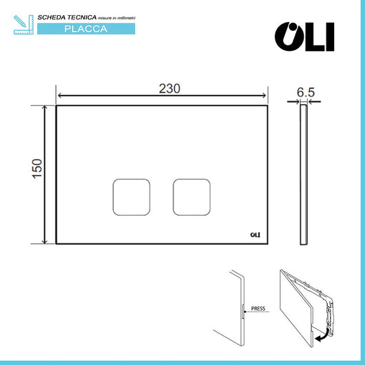 Placca cassetta wc Oli serie Plain in abs bianco con doppio scarico