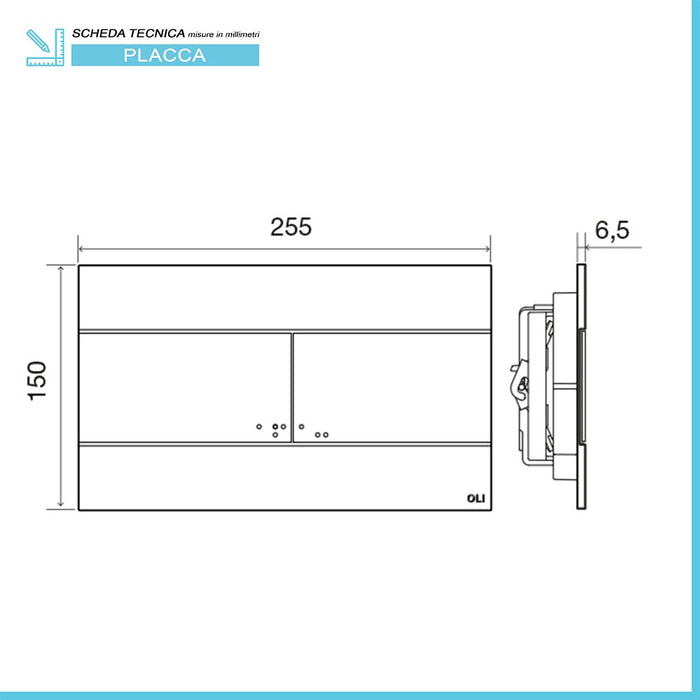 Placca cassetta wc Oli74 Plus slim in ABS nero Matt con doppio scarico 