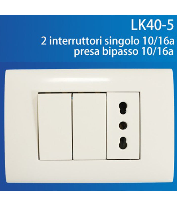 Placca Placchetta 3 Posti Completa 2 Interruttori Presa Bipasso Incasso 503         