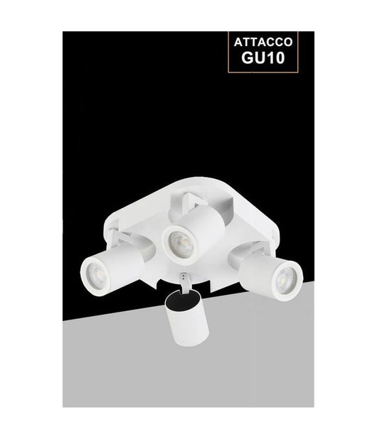 Plafoniera 4 Diffusori Orientabile Soffitto Parete Lampada Gu10 Bianco Nero Th8805  Bianco       