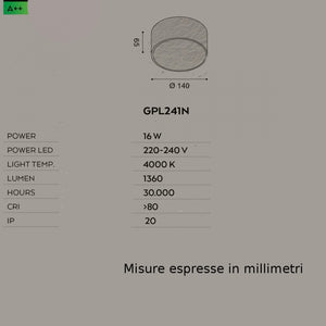 Plafoniera alluminio metacrilato gea led cloe 65 gpl241n led lampada soffitto bianco moderna ip20