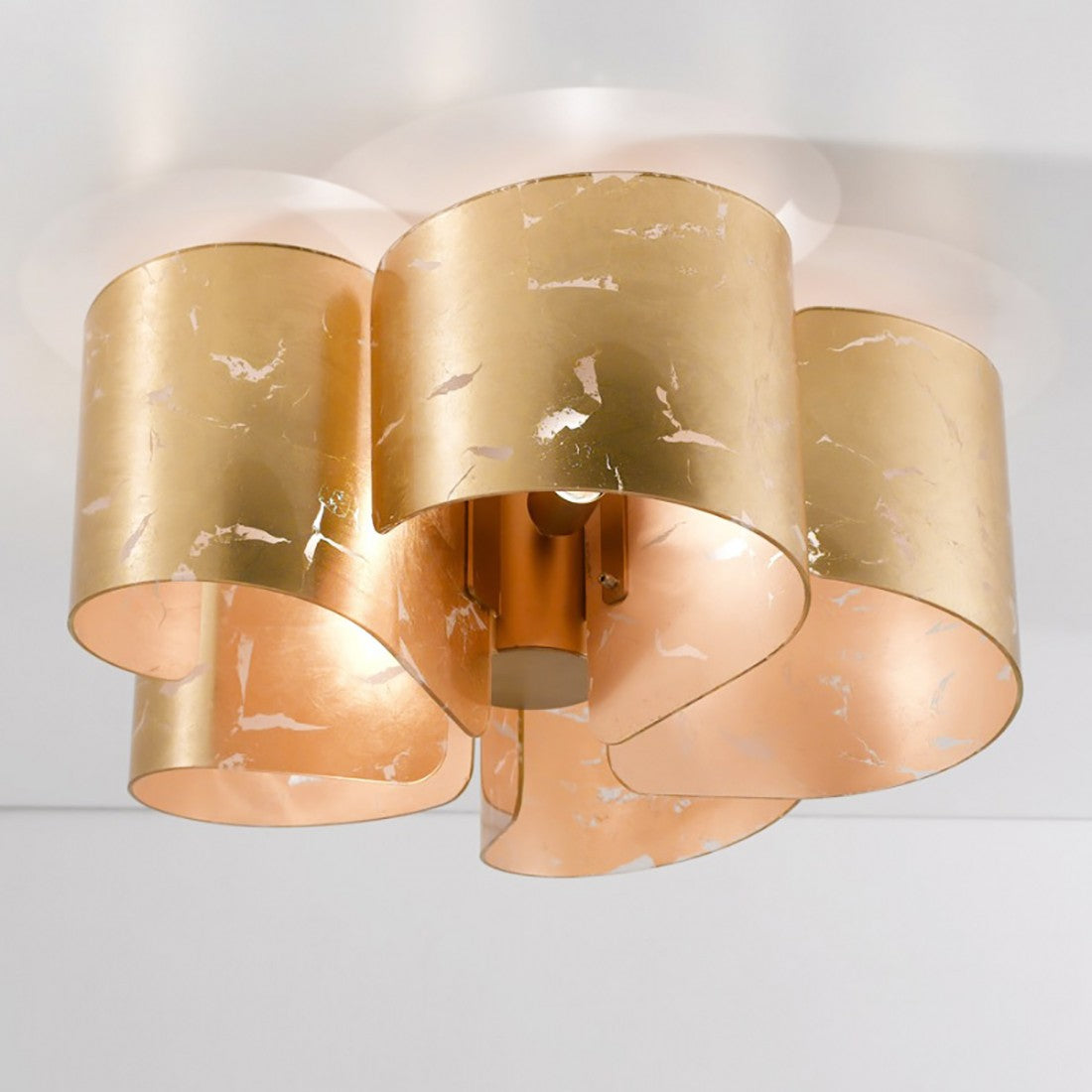 Plafoniera classica selene illuminazione papiro 0374 5 006 033 e27 led vetro lampada soffitto, vetro foglia oro