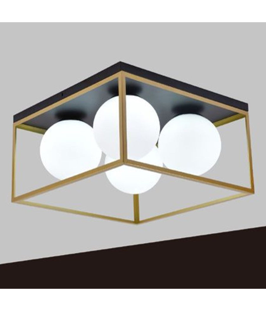 Plafoniera Da Soffitto Lampada In Metallo Nero Bronzo Con 4 Sfere Vetro G9 C76-4         