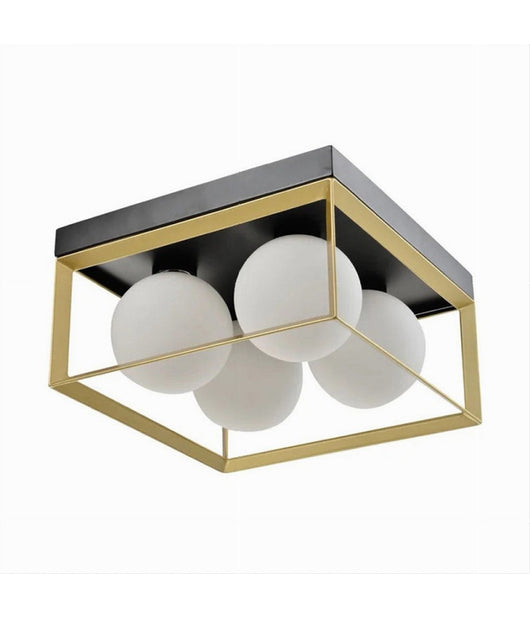 Plafoniera Da Soffitto Lampada In Metallo Nero Bronzo Con 4 Sfere Vetro G9 C76-4         