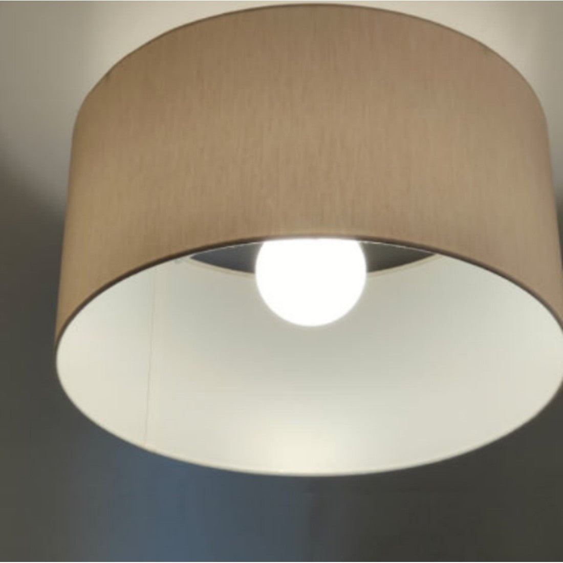 Plafoniera illuminando cilindro pl 43 e27 led metallo tessuto lampada soffitto classica moderna, paralume nocciola