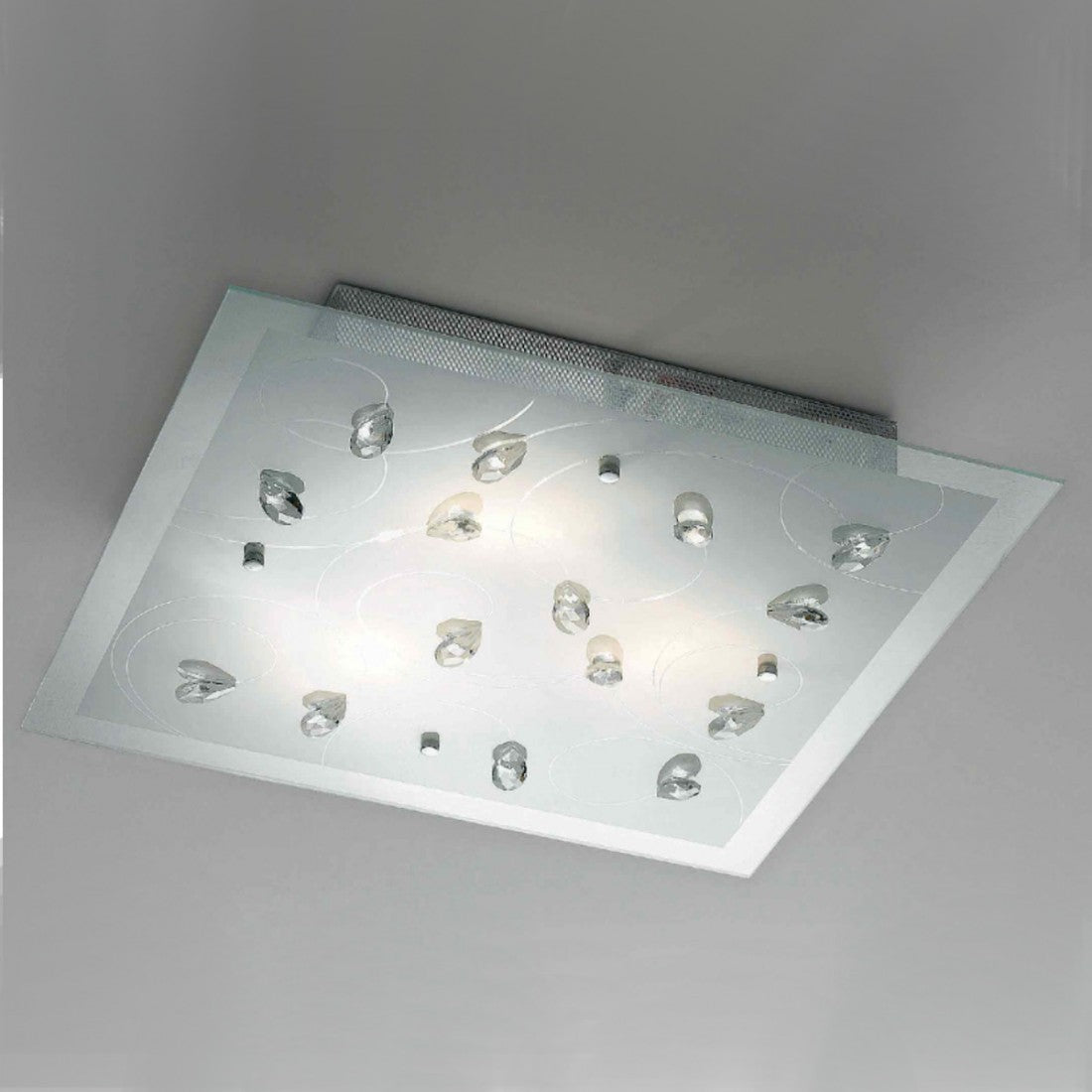 Plafoniera illuminazione petali e27 led lampada soffitto elegante moderna vetro cristallo interno, dimensione l50x50