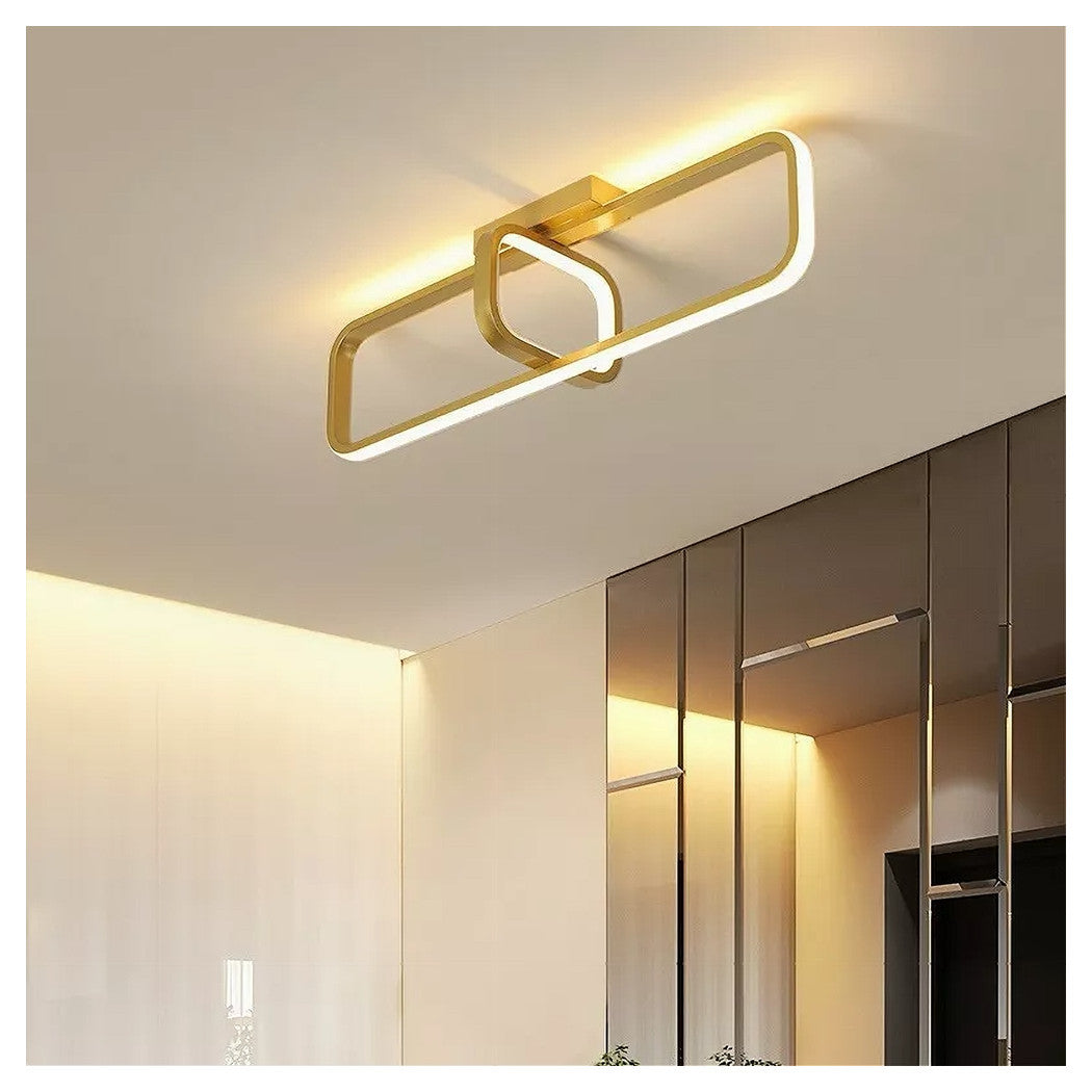 Trade Shop - Plafoniera Led 32 W Rettangolare Oro Design Moderno Lampadario A Soffitto 50224         