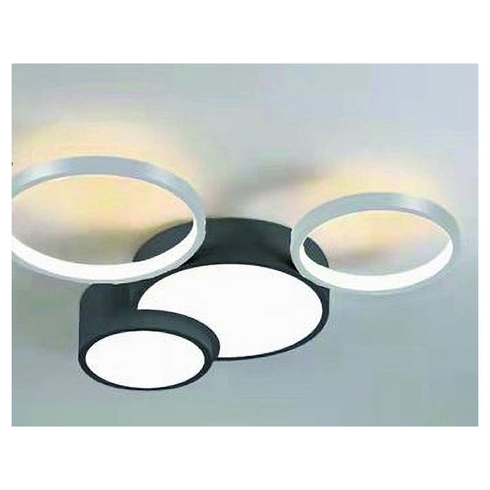 Trade Shop - Plafoniera Led 36w 4 Cerchi Argento Nero Lampada Soffitto Moderno Luce 4000k 70937         