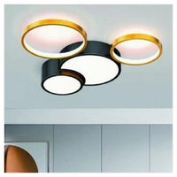 Trade Shop - Plafoniera Led 36w 4 Cerchi Oro Nero Lampada Da Soffitto Moderno Luce 4000k 70951         