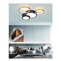 Trade Shop - Plafoniera Led 36w 4 Cerchi Oro Nero Lampada Da Soffitto Moderno Luce 4000k 70951         