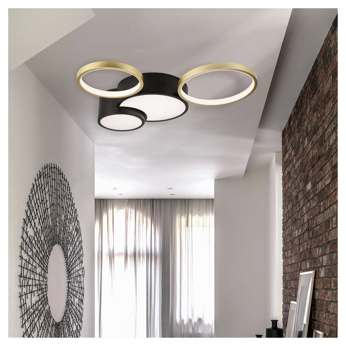 Trade Shop - Plafoniera Led 36w 4 Cerchi Oro Nero Lampada Da Soffitto Moderno Luce 4000k 70951         