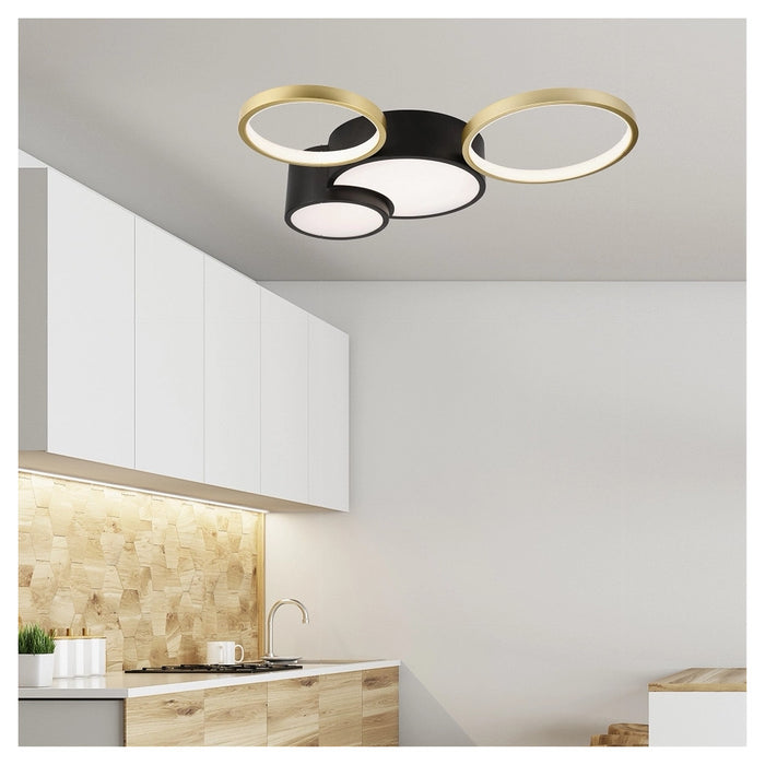 Trade Shop - Plafoniera Led 36w 4 Cerchi Oro Nero Lampada Da Soffitto Moderno Luce 4000k 70951         