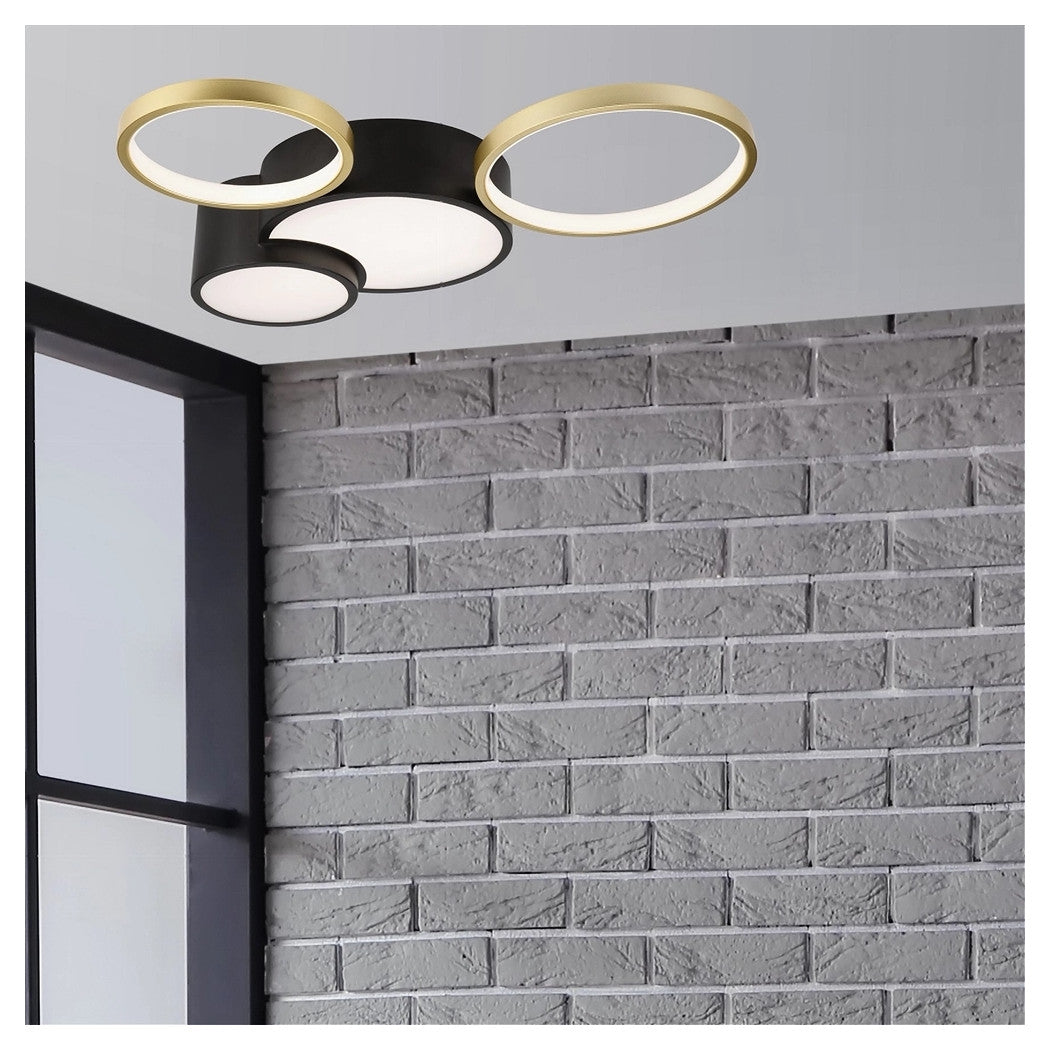 Trade Shop - Plafoniera Led 36w 4 Cerchi Oro Nero Lampada Da Soffitto Moderno Luce 4000k 70951         