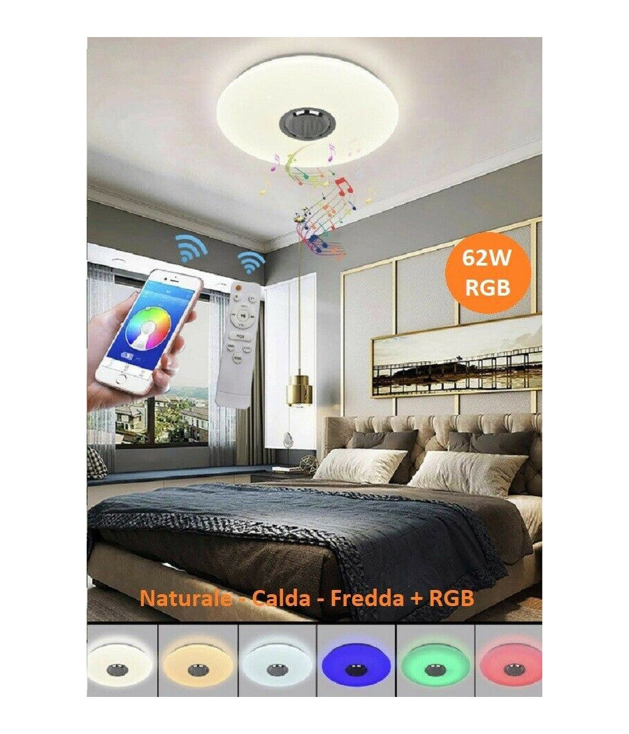 Plafoniera Led 3in1 Rgb 62w Circolare Cielo Stellato Bluetooth Altoparlante App         