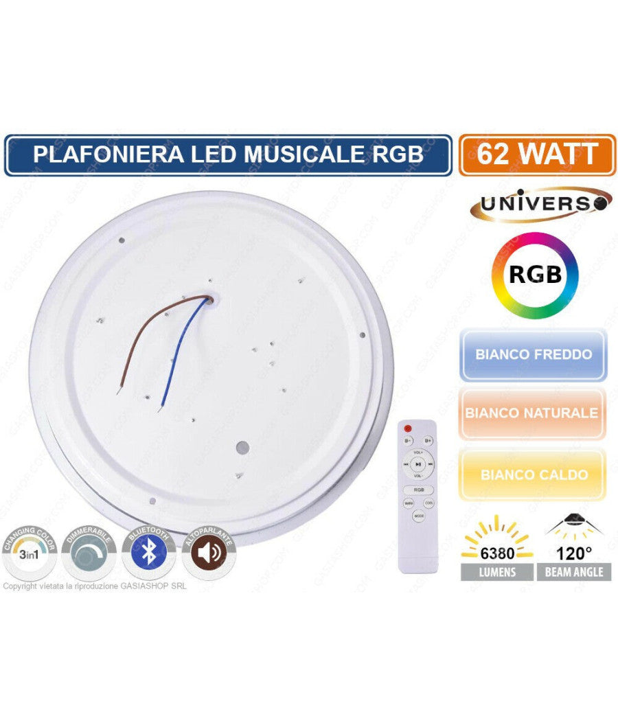 Plafoniera Led 3in1 Rgb 62w Circolare Cielo Stellato Bluetooth Altoparlante App         