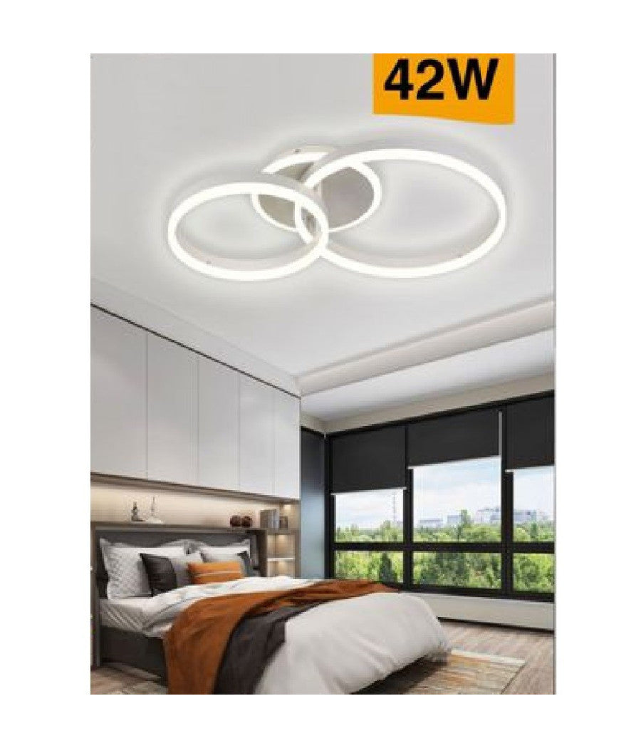 Plafoniera Led 42 W Lampadario C35 Bianco Moderno Cerchi Luce 4000k 6500k 3000k         