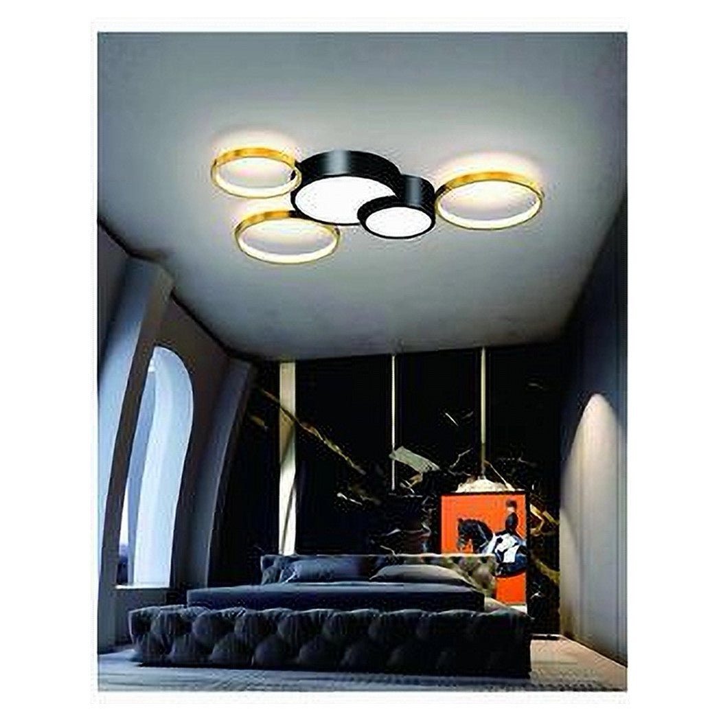 Trade Shop - Plafoniera Led 48w 5 Cerchi Oro Nero Lampada Da Soffitto Moderno Luce 6500k 71022         