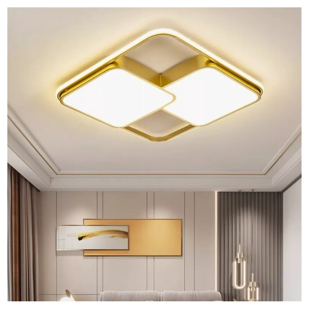 Trade Shop - Plafoniera Led 48w Quadrato Oro Moderno Lampadario Soffitto Luce Naturale 71455         