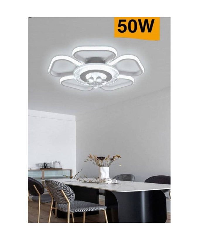 Plafoniera Led 50w Forma Fiore Con Pendenti Moderna Luce 6500k 3000k 4000k C42-b  -bianco Freddo      -