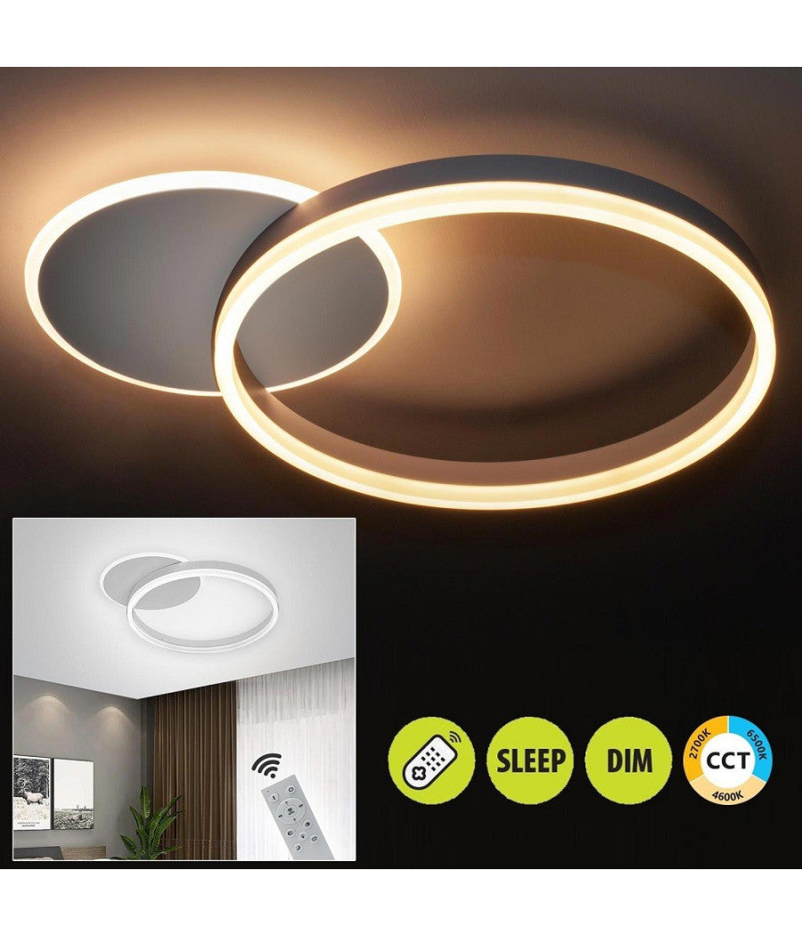 Plafoniera Led 51 W Cct Da 3000k A 6500k Dimmerabile Cerchi Luce Soffitto Parete         