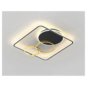 Trade Shop - Plafoniera Led 55w Quadrato Con Cerchi Nero Oro Lampada Soffitto Luce 4000k 70890         