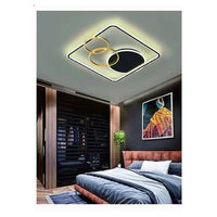 Trade Shop - Plafoniera Led 55w Quadrato Con Cerchi Nero Oro Lampada Soffitto Luce 4000k 70890         