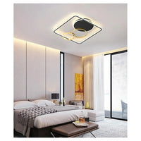 Trade Shop - Plafoniera Led 55w Quadrato Con Cerchi Nero Oro Lampada Soffitto Luce 4000k 70890         