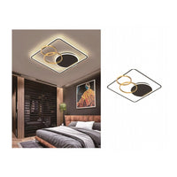 Trade Shop - Plafoniera Led 55w Quadrato Con Cerchi Nero Oro Lampada Soffitto Luce 4000k 70890         