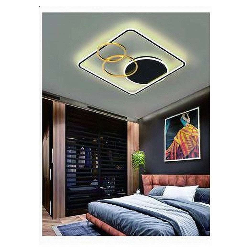 Trade Shop - Plafoniera Led 55w Quadrato Con Cerchi Nero Oro Lampada Soffitto Luce 6500k 70906         