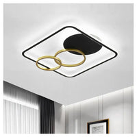 Trade Shop - Plafoniera Led 55w Quadrato Con Cerchi Nero Oro Lampada Soffitto Luce 6500k 70906         