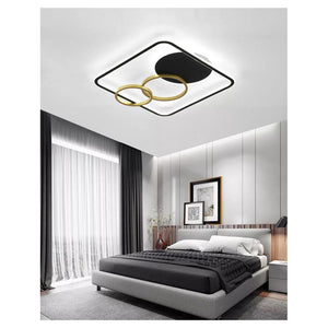 Trade Shop - Plafoniera Led 55w Quadrato Con Cerchi Nero Oro Lampada Soffitto Luce 6500k 70906         