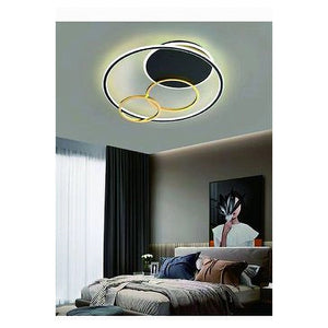 Trade Shop - Plafoniera Led 55w Tondo Con Cerchi Nero Oro Lampada Da Soffitto Luce 4000k 70876         