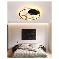 Trade Shop - Plafoniera Led 55w Tondo Con Cerchi Nero Oro Lampada Da Soffitto Luce 4000k 70876         