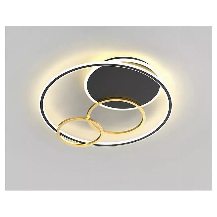 Trade Shop - Plafoniera Led 55w Tondo Con Cerchi Nero Oro Lampada Da Soffitto Luce 4000k 70876         