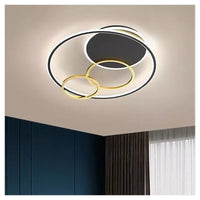 Trade Shop - Plafoniera Led 55w Tondo Con Cerchi Nero Oro Lampada Da Soffitto Luce 6500k 70883         