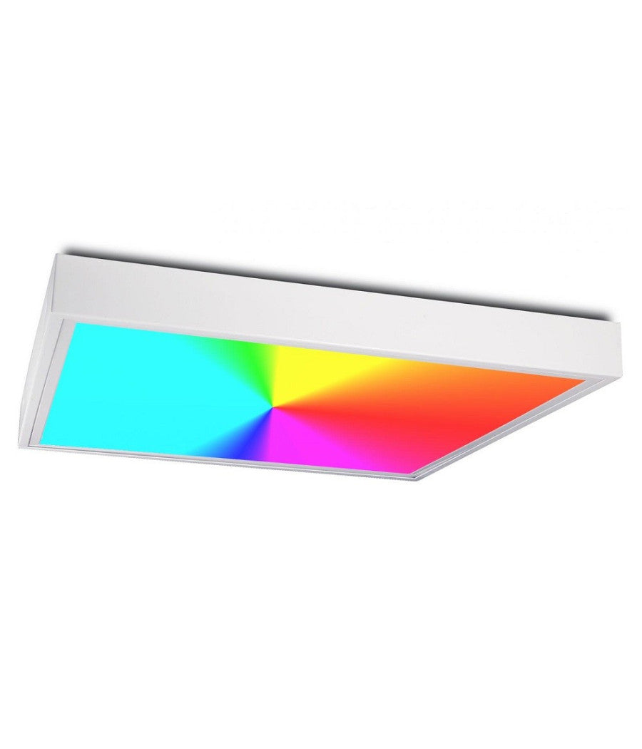 Plafoniera Led 94w Luce Rgb+3000k Rgbw 24v Cromoterapia Lampada Soffitto 62x62cm         