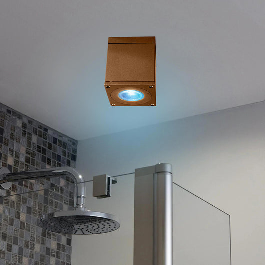 Plafoniera faretto quadrato lampada soffitto LED GU10 6W luce doccia sensoriale IP65 230V COLORE CORTEN RGB CCT WiFi