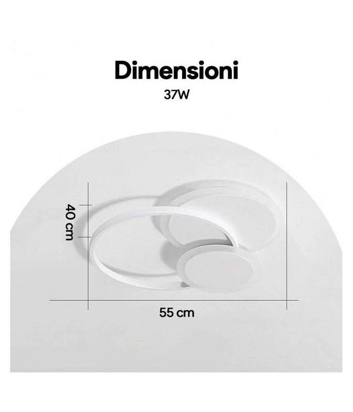 Plafoniera Led Design Moderno 3 Cerchi 37 Watt Luce Fredda Naturale Calda C32         