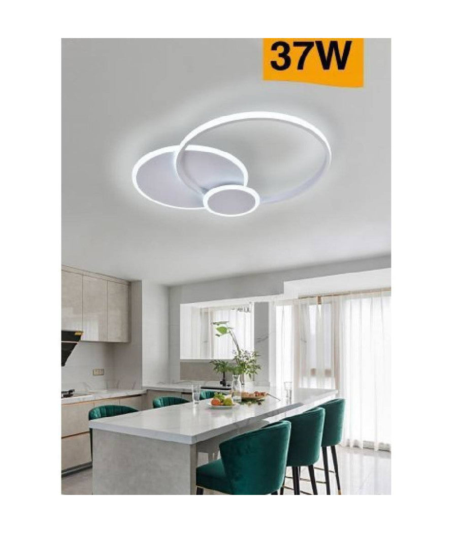 Plafoniera Led Design Moderno 3 Cerchi 37 Watt Luce Fredda Naturale Calda C32         