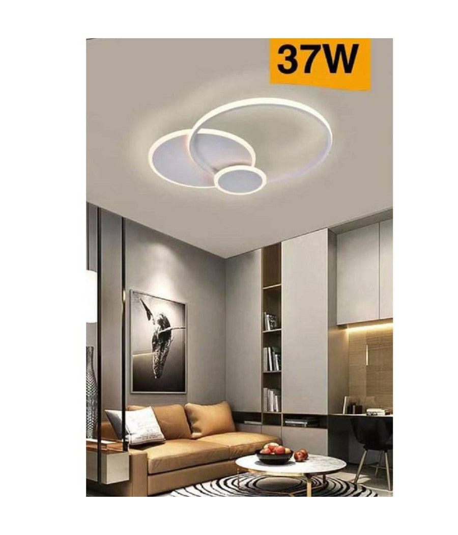 Plafoniera Led Design Moderno 3 Cerchi 37 Watt Luce Fredda Naturale Calda C32         