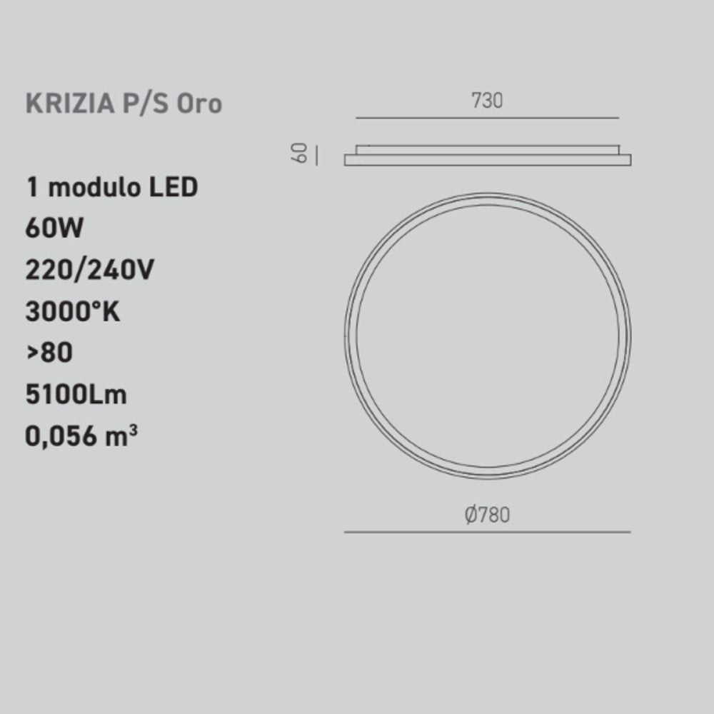 Plafoniera led gea luce krizia ps o 60w 3000°k alluminio oro lampada soffitto