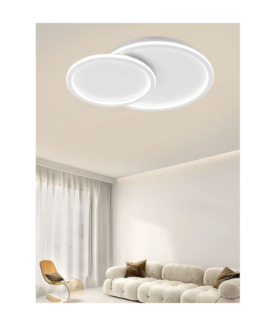 Plafoniera Led Lampadario Soffitto Design A 2 Cerchi Bianco Moderno 45w Pn-26-3c         