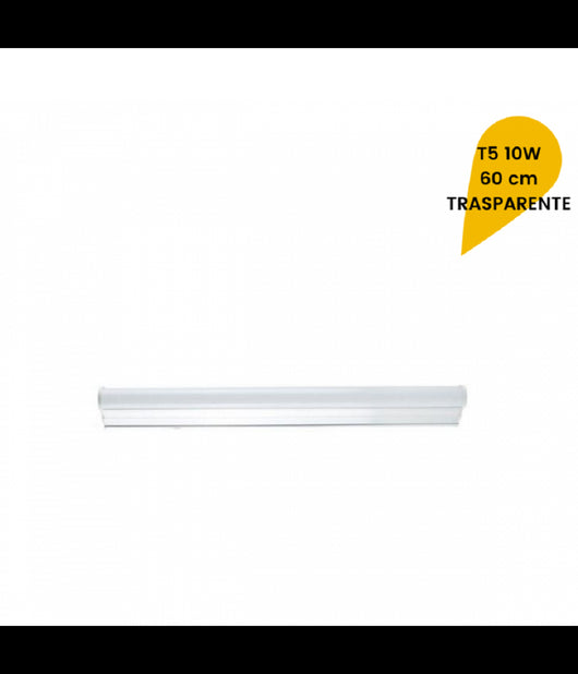 Plafoniera Led Neon T5 Sottopensile Vetro Trasparente 10 Watt 60 Cm T5-60  -bianco Caldo      -