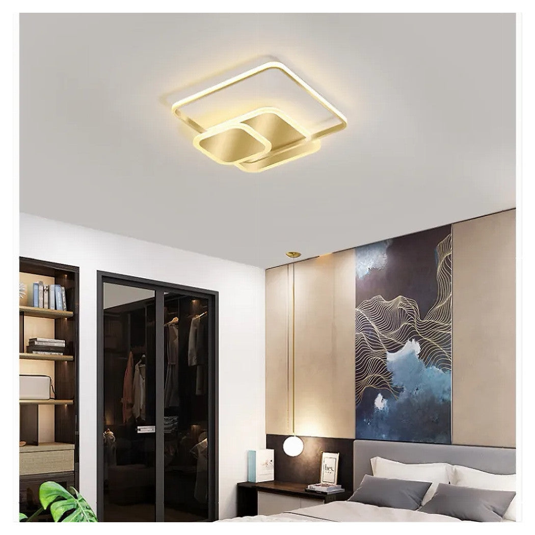 Trade Shop - Plafoniera Luce Naturale Led Quadrata 50w Lampadario A Soffitto Oro Moderno 50071         